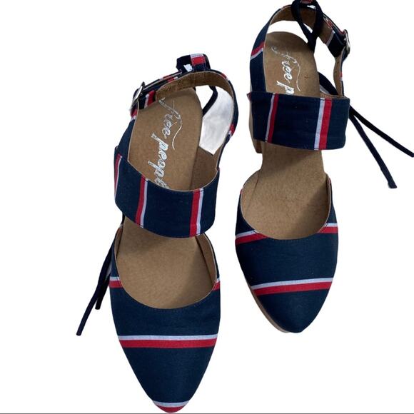 Free People 9 Sandals Clogs Heels Lace up Monaco Boho Festival 4th Nautical 70s - Picture 6 of 15